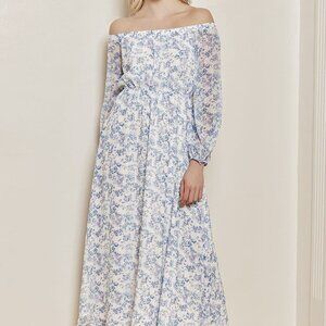 NWT Lulus Love That Blooms Blue Floral Print Off-the-Shoulder Maxi Dress​